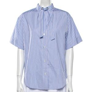 Sandro Striped Button-Up Top w/ Tie Neck